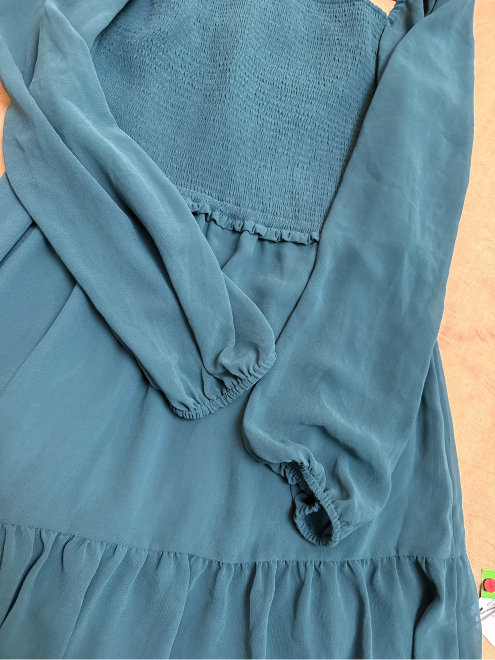 Aritzia Tempest Teal Smocked Square-Neck Mini Dress - Picture 5 of 11